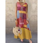 Summer Sleeveless Button Layered Floral Print Long Maxi Dress