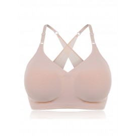 Full Cup Ice Silk V Type Seamless Cross Strappy Wireless Sport Yoga Bra