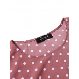 Women Polka Dot Print Short Sleeve O-neck Maxi Dress