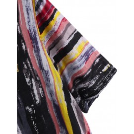 Women Casual Short Sleeve O-neck Stripe Dress