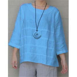 Solid 3/4 Sleeve Crew Neck Women Casual Blouse